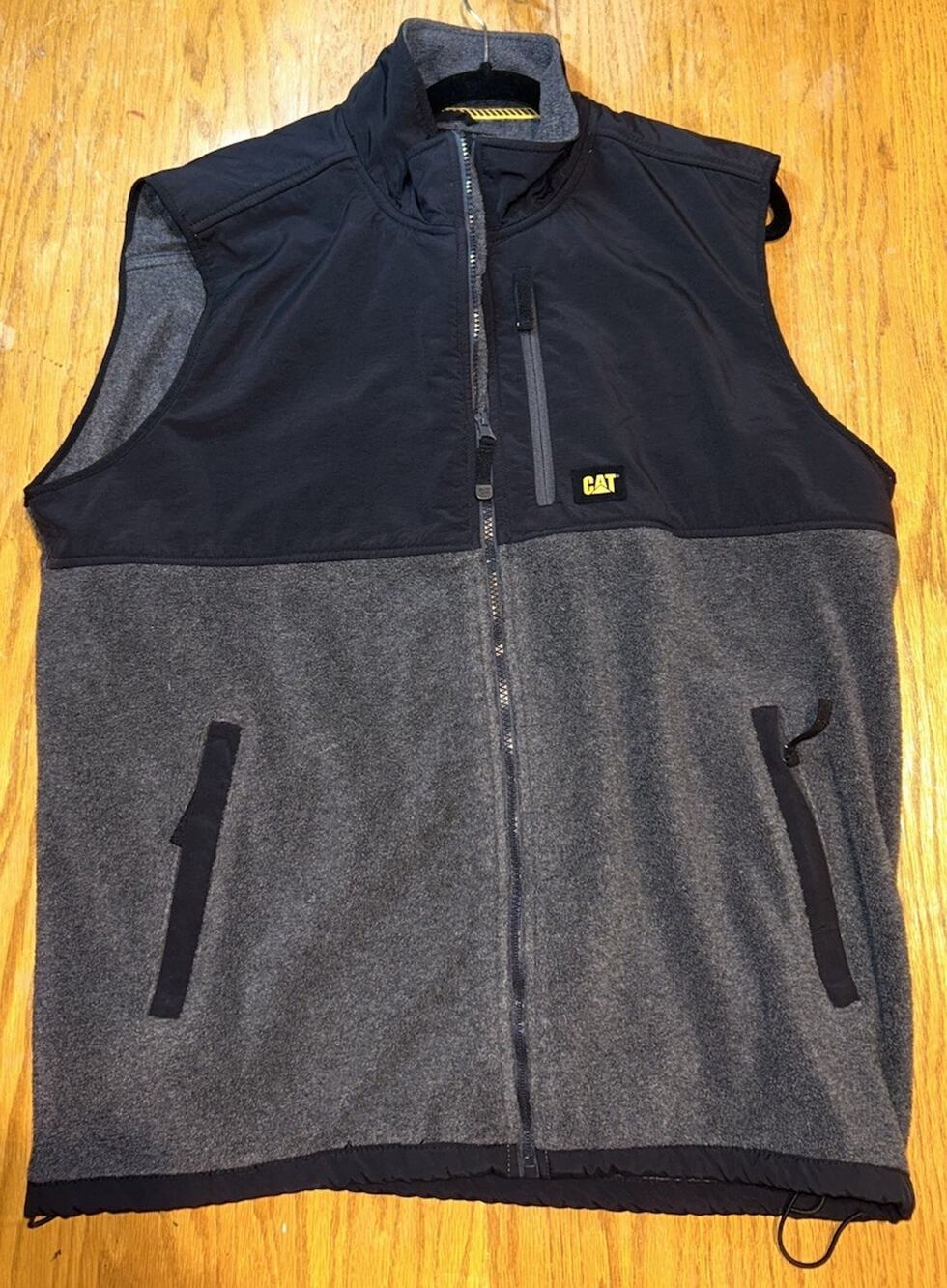 Caterpillar CAT Mens Fleece Vest with Windproof Overlay–Dark Heather Grey–XL